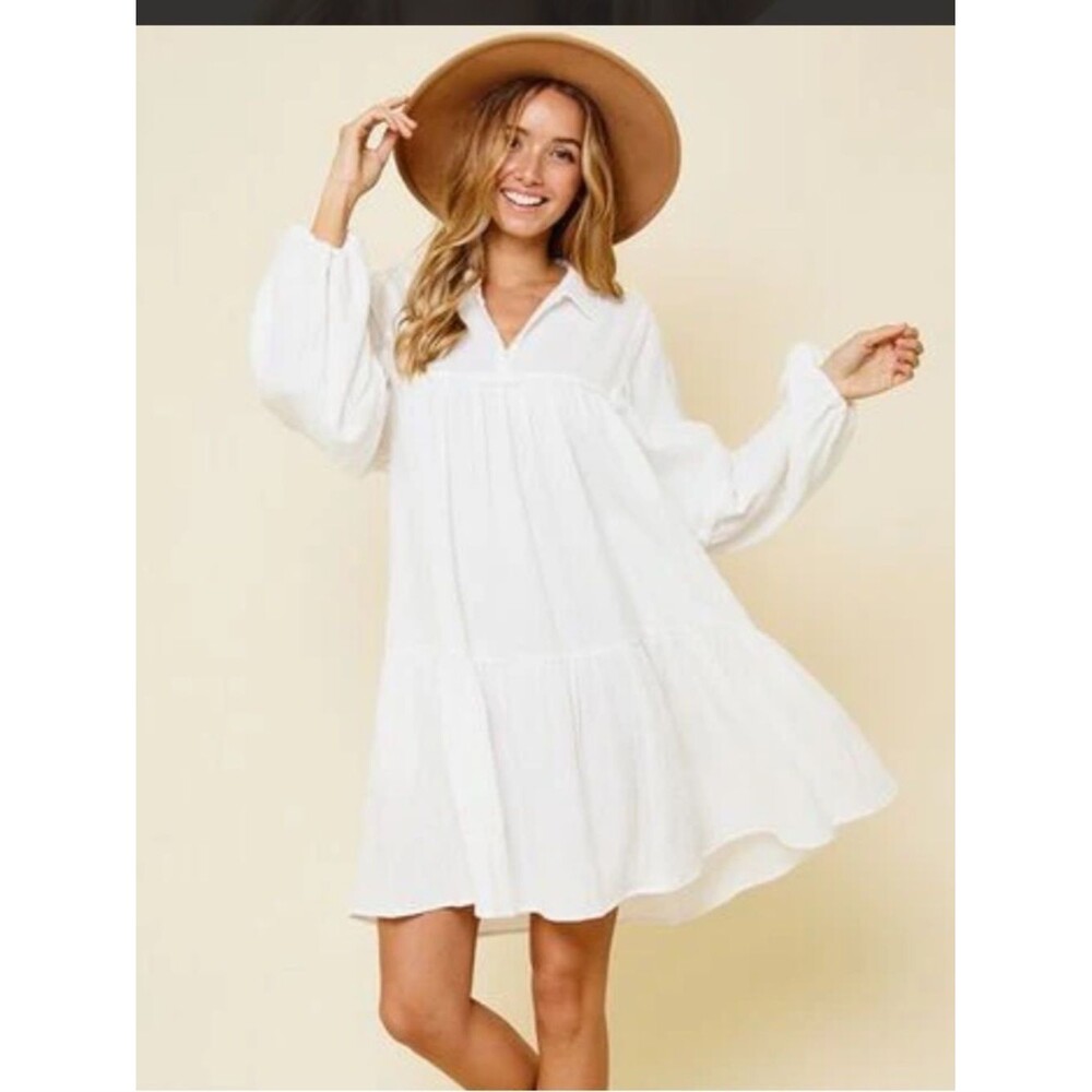 NWT CES FEMME JOHNNY
COLLAR BALLOON SLEEVE MINI
DRESS COTTON